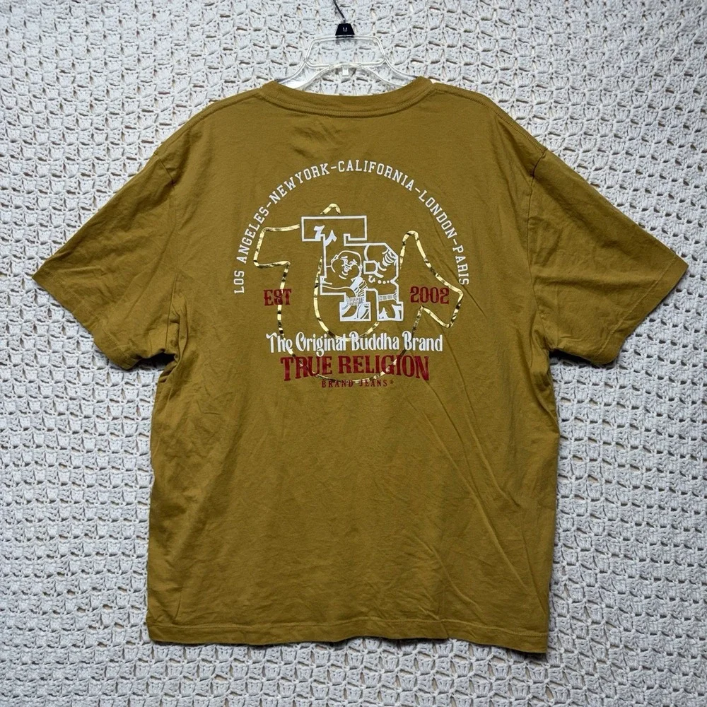 True Religion T Shirt Mens XL Yellow Short Slv Crew Neck The Original Buddha